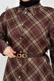 Seasonal Dress with Buttons, Plaid Pattern, and Belt Detail - 3