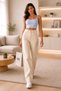 Eva High Waist Women's Beige Loose Jeans Palazzo Lycra Wide Leg Trousers
