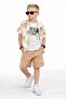Boy's 3-Piece Muslin Set Palm Tree Patterned Shirt Printed T-Shirt Shorts Combination 11615-1 - 2