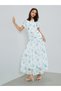 White Floral Mesh Gathered Maxi Dress - 3