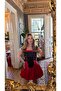 Red Denim Corset Balloon Skirt Set - 7914 - 3