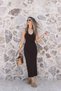 Coffee Basic Halter Neck Dress