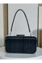 Black Striped Laser Women's Evening Dress Bag with Black Stone Handle Detail for Wedding Engagement Graduation - 3
