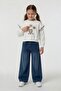 White Floral Embroidered Ruffle Jean Pants Girls' Set 24556 - 3