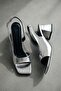 Roboa Silver Wrinkled Patent Leather (8 cm) Square Toe Heeled Shoes - 2