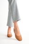 Women's Genuine Leather Knitted Detailed Ballerinas - Tan - 4