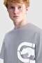 Mason Loose Fit Crew Neck Printed 100% Cotton Men's Gray T-Shirt - 2