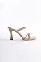 Beige Stone Thin Strap Women's Heeled Slippers By20My01C - 3