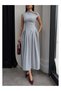 Wide Flared Skirt Fitted to Waistline Pin-Ter Brand Equivalent Midi Length Long Design Boat Neck Bell Chic Dress - 4