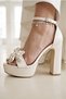 Women's White 13 cm Pearl Bow Platform Bridal Shoes - 3