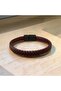 Burgundy Men's Bracelet Genuine Leather Fine Weave Design 8m Thickness Magnetic Clip - 8