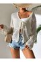 Women's Openwork Knitwear Cardigan with Tie Detail, Summer Casual Cardigan - 5