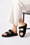 Renam double buckle genuine leather women's slippers - black suede - 2