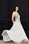 Top Sequined Bottom Chiffon Long Evening Dress - Gold - 7