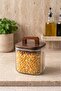 Acacia Handle Glass Jar 700 ml - Vacuum Striped Glass Spice Container Coffee and Legume Container