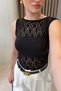 Lace Detailed Body Suit- Black - 4