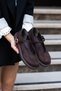 Women's Gold Buckle-Detail Brown Suede Shoes – Round Toe Comfortable Everyday Shoes - 2