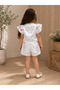 Girl's Satin Shorts Set Floral Patterned White Stylish Set - 3