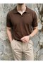Polo Collar Buttonless Slim Fit Men's Knitwear T-Shirt - Navy Blue, Brown, White, Cream, Black