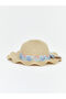 Beige ribbon detailed girl's straw hat from gulis clothing