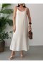 Ecru Adjustable Strap Lined Muslin Dress - 6