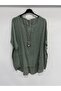 Khaki Italian Plus Size Asymmetrical Cut Long Blouse Tunic with Necklace 42 - 52 Size
