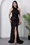 Halter Neck Slit Sequin Dress Ecr5482 - 4