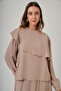 Modal Suit with Ruffle Detail Skirt on the Front 1088 Sand Beige - 4