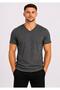 Men's Anthracite Melange Cotton V-Neck Short Sleeve T-Shirt-D804