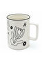 Botanical Line Art Ceramic Mug – White & Black | 400 ml