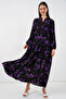 Women's Patterned Long Hijab Dress 1155 - E.Black - 3