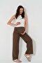 Maternity Stretchy Waistband Adjustable Linen Wide Leg Pants Brown - 3