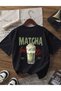 Women's Green Matcha Red Writing Latte Printed T-Shirt - 3