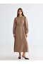 Beige Crew Neck Waist-Slit Dress - 5