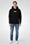 Men Brand Logo Long Sleeve Hoodie, Black - 2