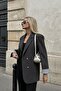 Women's Anthracite Double-Breasted Collar with Folded Sleeves Detailed Oversized Padded Blazer Jacket Arm-25K001015