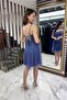 Women's Rope Strap Back-Tie Lined Stoned Short Tulle Dress - 4