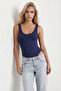 Women's navy blue u-neck stretch snap body alc-x15537 - 3