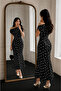 Women's Crepe Fabric Polka Dot Draped Boat Neck Evening Dress - 4