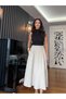 Stone Colored Long Skirt with Elastic Waist - 3