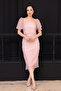 Square Neck Beaded Pencil Dress - Powder