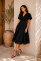 Flexible Crepe Fabric Padded Double Breasted Collar Skirt Ruffled Black Midi Dress 77164 - 2