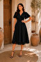 Flexible Crepe Fabric Padded Double Breasted Collar Skirt Ruffled Black Midi Dress 77164 - 8