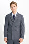 Men's Dark Gray Slim Fit Slim Fit Swallow Collar Checkered Flexible Suit with Flap Pockets - 5