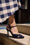 Paple Women's Navy Blue Genuine Leather Suede Heel Sandals - 7