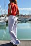 White Elastic Waist Wide Leg Muslin Woven Trousers with Pockets 110 30 - 4
