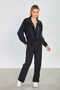 Women's stand collar zip-up jacket with waist tie - black - 3