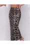 Women's High Waist Leopard Patterned Viscose Cotton Fabric Long Pencil Skirt - 5