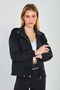Women's stand collar zip-up jacket with waist tie - black - 4