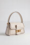 Logo Detailed Printed Women's Small Size Hand and Shoulder Bag Cream - 6